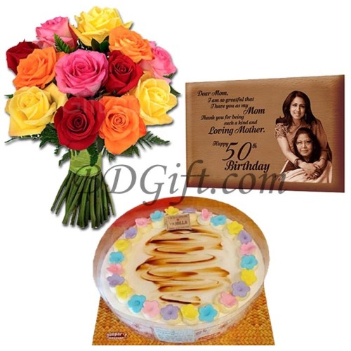 Flowers W/ Cake & Wooden Frame