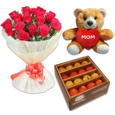 Red Rose W/ Teddy bear and Sweets