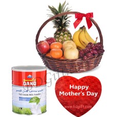 Fruit basket with dano milk powder & heart shape pillow