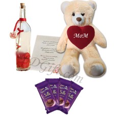 Teddy bear With dairy milk chocolates & bottle message