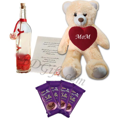 Teddy bear With dairy milk chocolates & bottle message