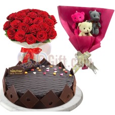 (0005) Cake W/ Teddy bouquet & Rose