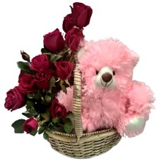 12pcs red roses W/ 6 inch teddy bear