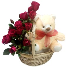 12pcs red roses W/ 6 inch teddy bear