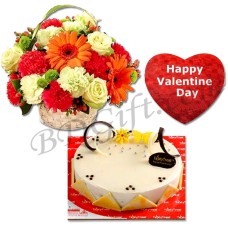 Cake & Mixed Flowers W/ Pillow