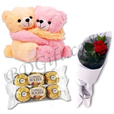(001) Twin Bear W/ 1 Piece Rose & Chocolate