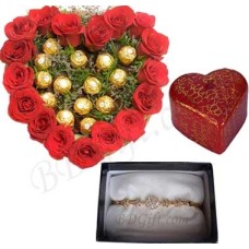 Red roses W/ chocolates, bracelet & candle