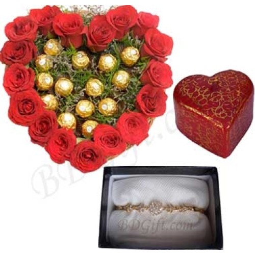 Red roses W/ chocolates, bracelet & candle