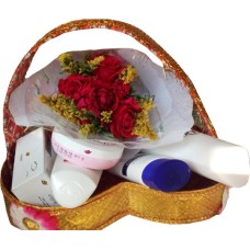 Cosmetic Gift basket W/ 6 Piece Red Roses