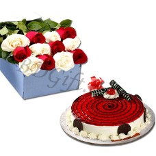 (23) White & Red Roses W/ Cake