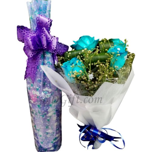 Blue Roses W/ Message Bottle