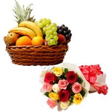 Fruit basket W/ Mixed roses