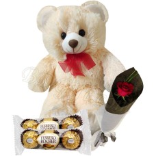 Ferrero Rocher Chocolate W/ Teddy Bear & 1 piece Red Rose