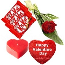 Valentine Heart shaped pillow W/ red rose, Heart shape Candle & KitKat Chocolate