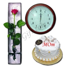 Cake W/ Clock & Red Rose