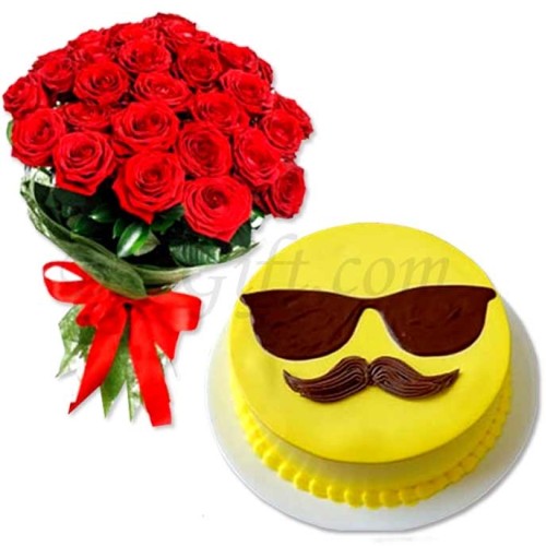 Emoji Cake W/ Red Roses