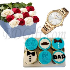 (07) Cupcakes W/ Mixed Roses & Watch