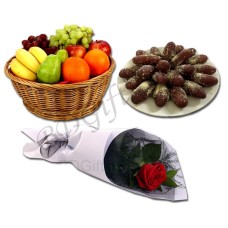 Fruit Basket W/ Kalojam & Red Rose
