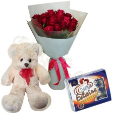 1 dz Red Roses W/Chocolate and Bear