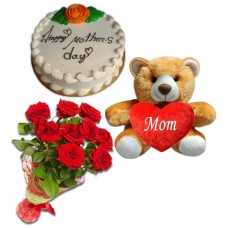 Teddy Bear W/ Cake & Red Rose