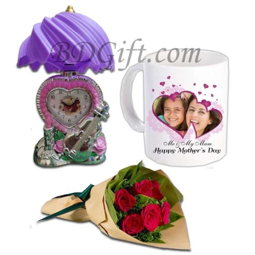 Lamp clock W/ Red Rose & Mug