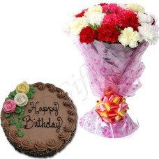 (10) 2 pound Black Forest Shumi's Hot Cake W/ 12 Carnations in Bouquet