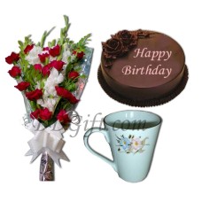 (32) Hot- Black Forest Cake W/ Mixed flowers in Bouquet & Mug