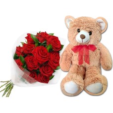 (24) Bear W/ 12 Pcs Roses In Bouquet