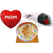 (000001) Cake with heart shape pillow and red rose