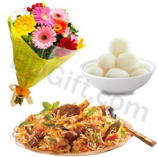 (000014) Mix gerbera in bouquet with biryani and sweet