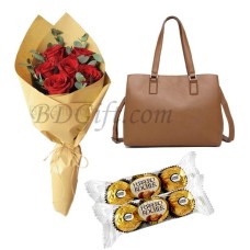 Hand Bag W/ Chocolate & Flower