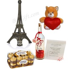 Chocolate W/ message in a bottle,Eiffel tower and teddy bear