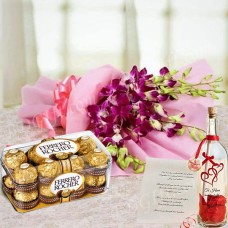 Message in a Bottle W/ Chocolate & Flower