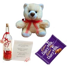 Teddy bear W/ Message in a Bottle and Chocolate