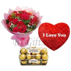 (28) Pillow W/ Chocolate & Red roses