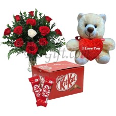Kitkat chocolate box W/ Roses & Teddy bear
