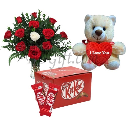 Kitkat chocolate box W/ Roses & Teddy bear