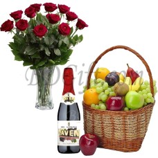 (21) Fruit Basket W/ Flowers & Juice