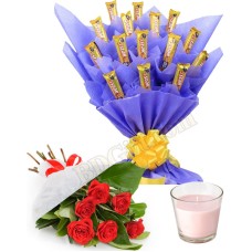 Chocolate bouquet with roses and candle
