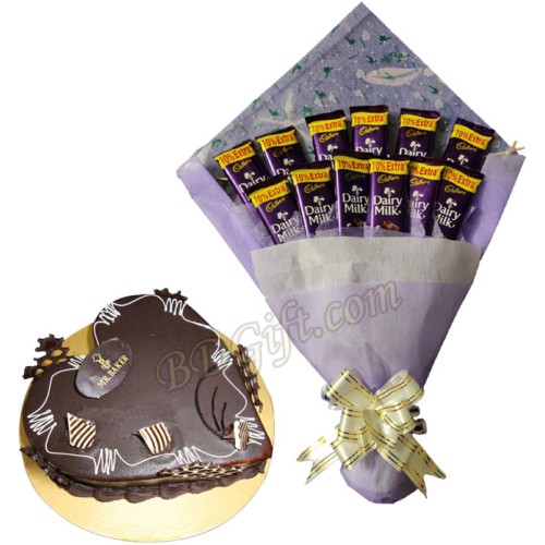 Chcoolate bouquet and heart shape cake