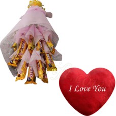 Chocolate bouquet and heart shape pillow