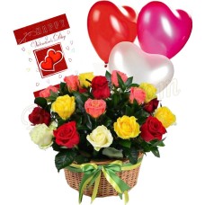 Mixed roses with card and balloon