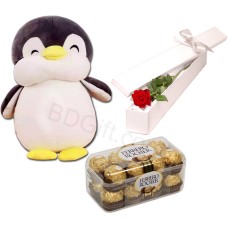 Penguin Doll W/ Chocolates & Red Rose