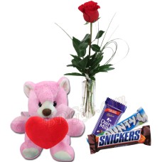 Rose with bear and chocolates