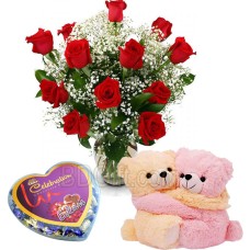 Red roses W/ bear & chocolate