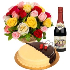 Rose Basket w/ sparkling Non Alcoholic Juice & Cake