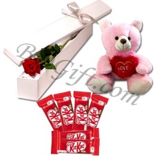 (002) 1 Piece Rose W/ Teddy & Kit Kat