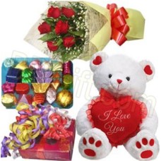(59) Bear W/ Mixed chocolate & Red Roses