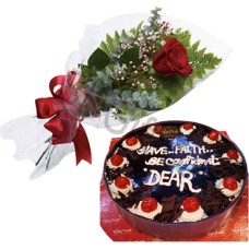 Black Forest Heart Cake w/ 1 Piece Red Rose