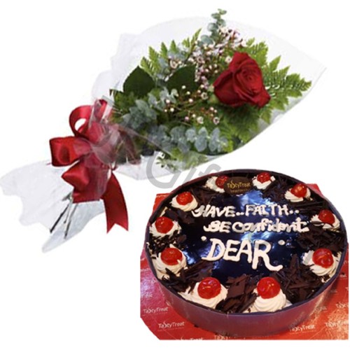 Black Forest Heart Cake w/ 1 Piece Red Rose